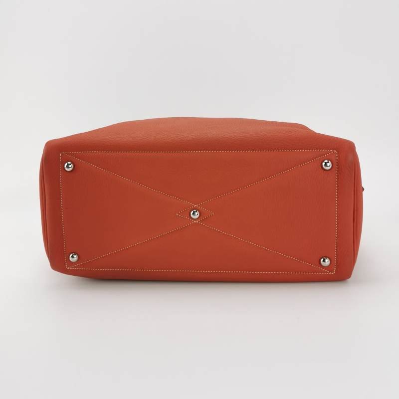 Hermes Victoria 35 對向拉鍊 單肩包Clemence(TC) 牛皮 銀扣 9M鮭魚色框 O刻-5