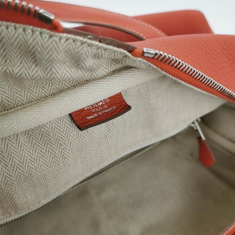 Hermes Victoria 35 對向拉鍊 單肩包Clemence(TC) 牛皮 銀扣 9M鮭魚色框 O刻-7