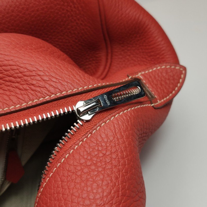 Hermes Victoria 35 對向拉鍊 單肩包Clemence(TC) 牛皮 銀扣 9M鮭魚色框 O刻-10