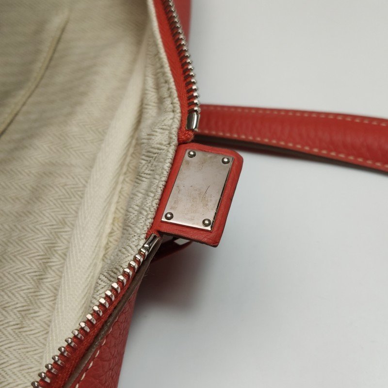 Hermes Victoria 35 對向拉鍊 單肩包Clemence(TC) 牛皮 銀扣 9M鮭魚色框 O刻-11