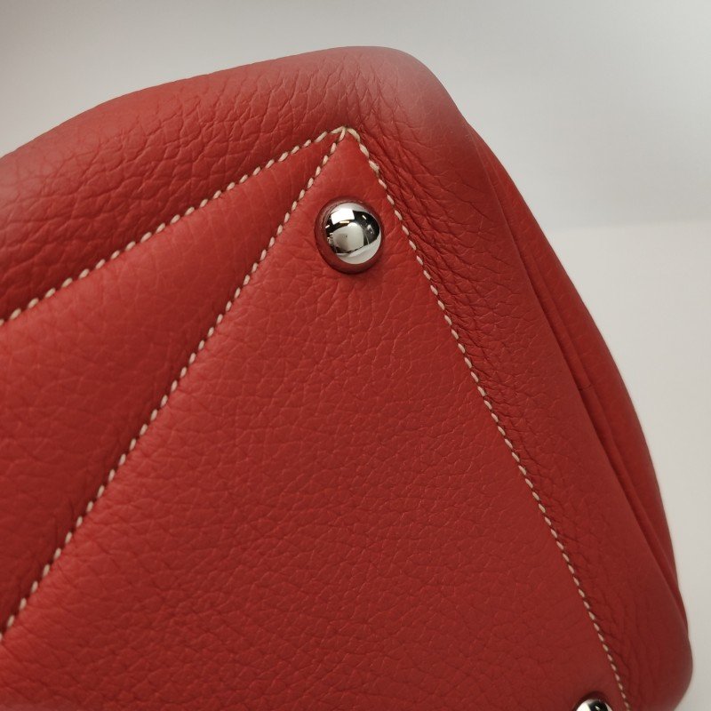 Hermes Victoria 35 對向拉鍊 單肩包Clemence(TC) 牛皮 銀扣 9M鮭魚色框 O刻-12