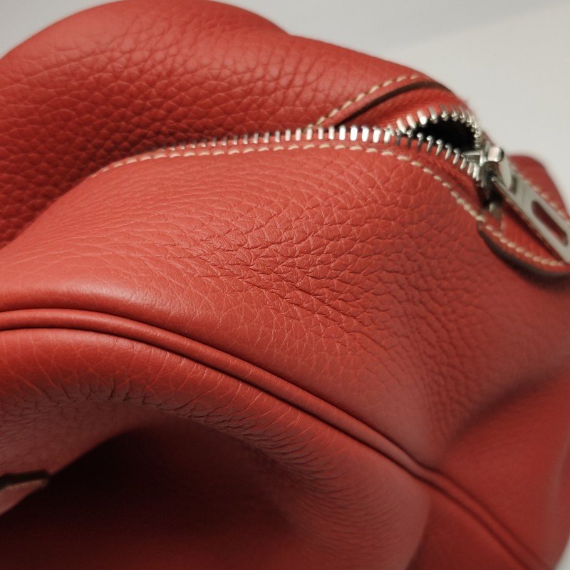 Hermes Victoria 35 對向拉鍊 單肩包Clemence(TC) 牛皮 銀扣 9M鮭魚色框 O刻-14