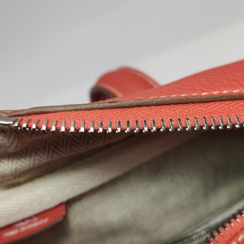 Hermes Victoria 35 對向拉鍊 單肩包Clemence(TC) 牛皮 銀扣 9M鮭魚色框 O刻-16