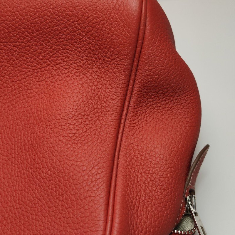 Hermes Victoria 35 對向拉鍊 單肩包Clemence(TC) 牛皮 銀扣 9M鮭魚色框 O刻-17