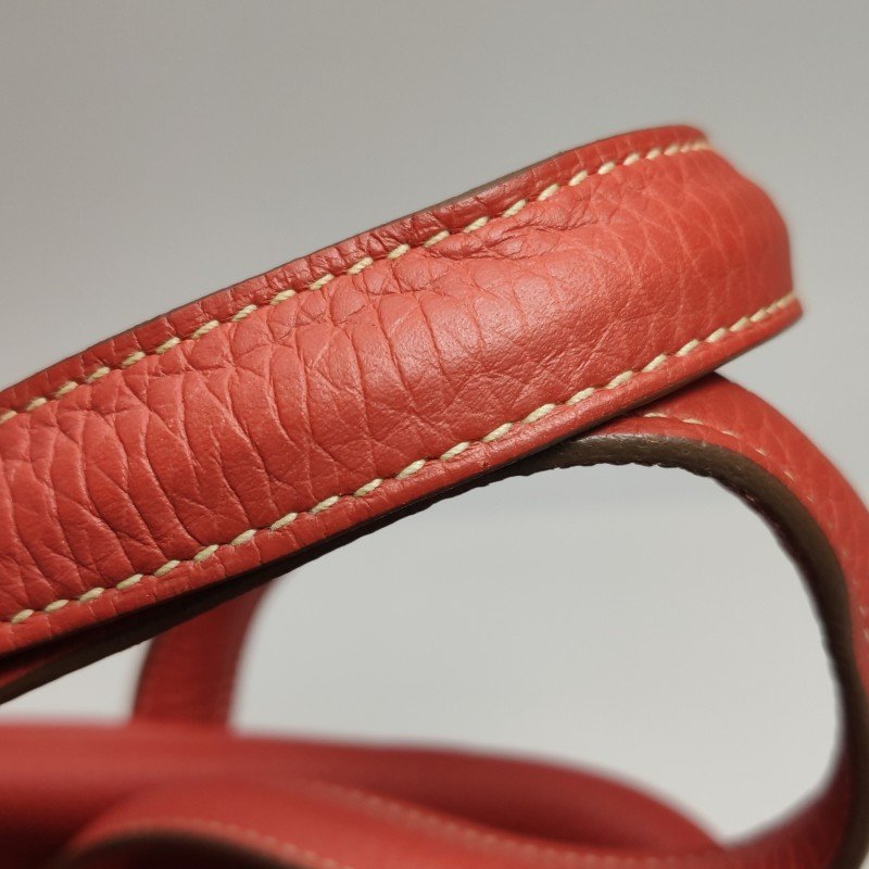 Hermes Victoria 35 對向拉鍊 單肩包Clemence(TC) 牛皮 銀扣 9M鮭魚色框 O刻-26