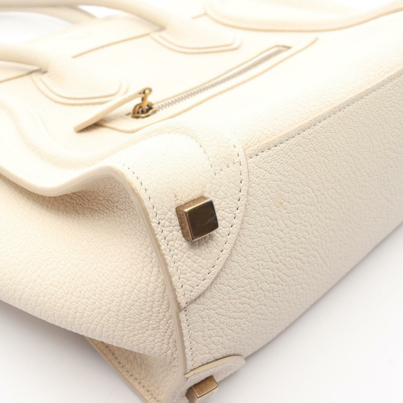 CELINE Luggage 微型購物手提包 167793 皮革 白色 二手 女士-12