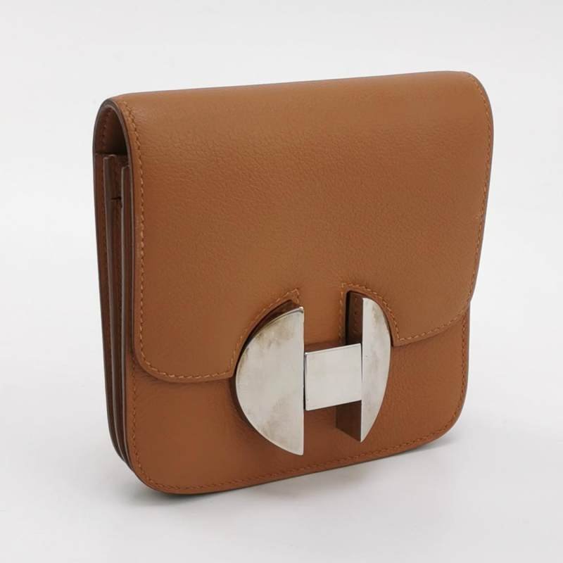 Hermes 2002系列 牛皮 純色 圓形 H鎖扣 皮夾-1