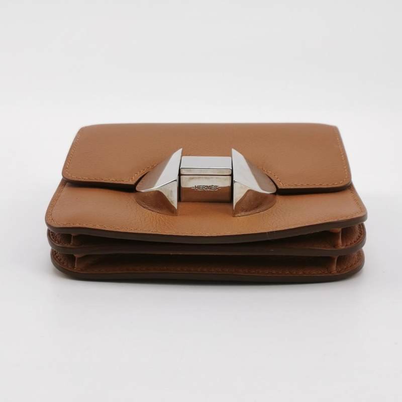 Hermes 2002系列 牛皮 純色 圓形 H鎖扣 皮夾-4