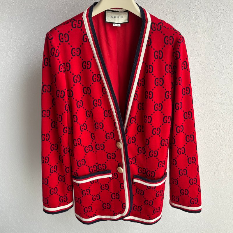 ::GUCCI:: 滿版雙G 紅色開襟上衣 外套 Red double G full-print-0