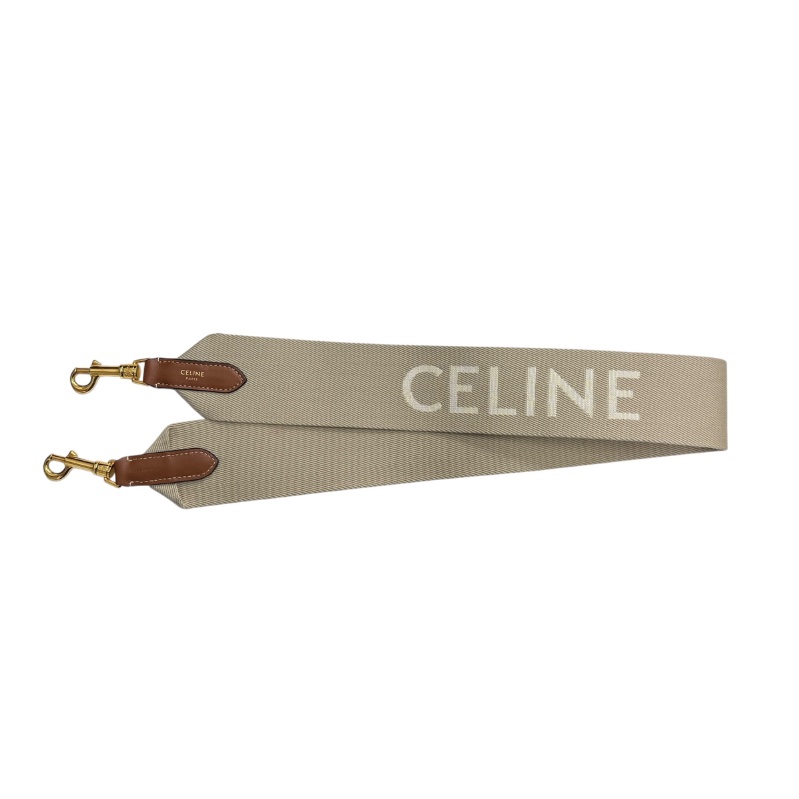 CELINE 賽琳 寬版背帶 帆布 刺繡 米色 金扣-0