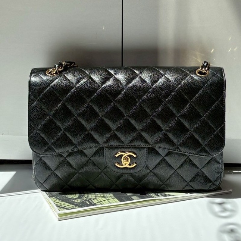 Chanel 淡金鍊黑荔枝皮CF 30 Jumbo 11.12-0