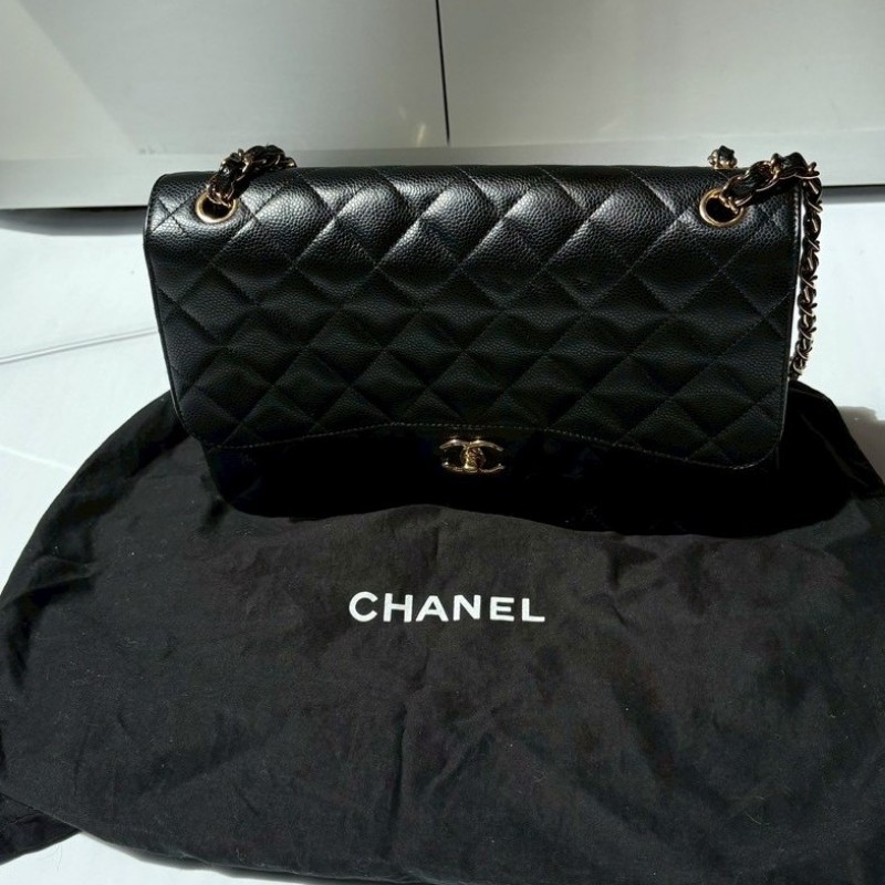 Chanel 淡金鍊黑荔枝皮CF 30 Jumbo 11.12-5