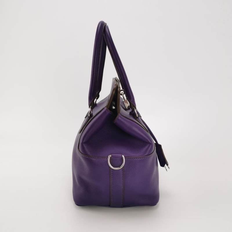 Hermes Toolbox 20 旋扣 牛奶盒 手提包 Evercolor 牛皮 銀扣 9K鳶尾紫框N刻-3