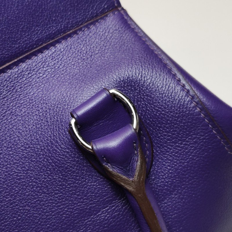 Hermes Toolbox 20 旋扣 牛奶盒 手提包 Evercolor 牛皮 銀扣 9K鳶尾紫框N刻-12