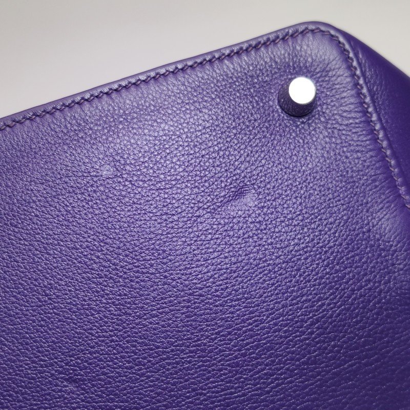 Hermes Toolbox 20 旋扣 牛奶盒 手提包 Evercolor 牛皮 銀扣 9K鳶尾紫框N刻-22