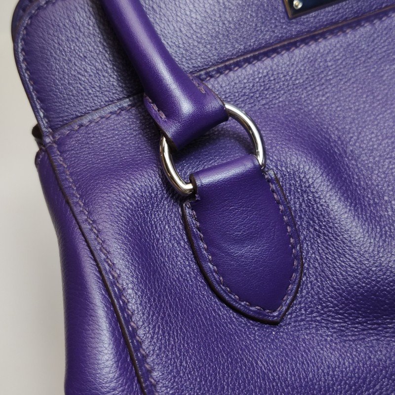 Hermes Toolbox 20 旋扣 牛奶盒 手提包 Evercolor 牛皮 銀扣 9K鳶尾紫框N刻-24