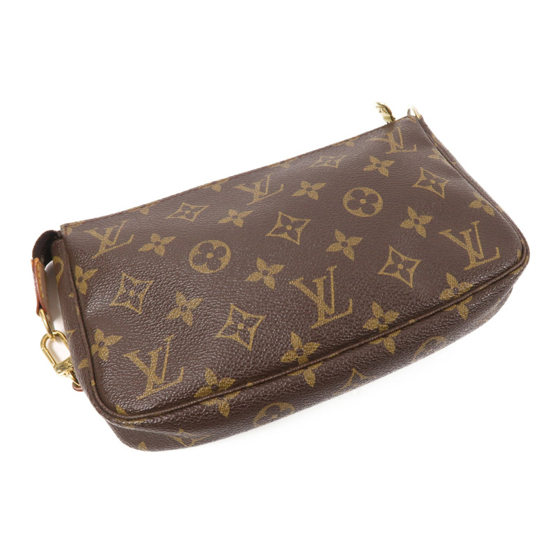 LOUIS VUITTON Monogram Pochette Accessoires金扣手挽袋棕色-2