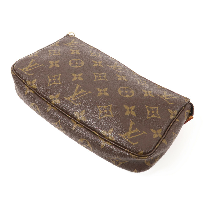LOUIS VUITTON Monogram Pochette Accessoires金扣手挽袋棕色-3