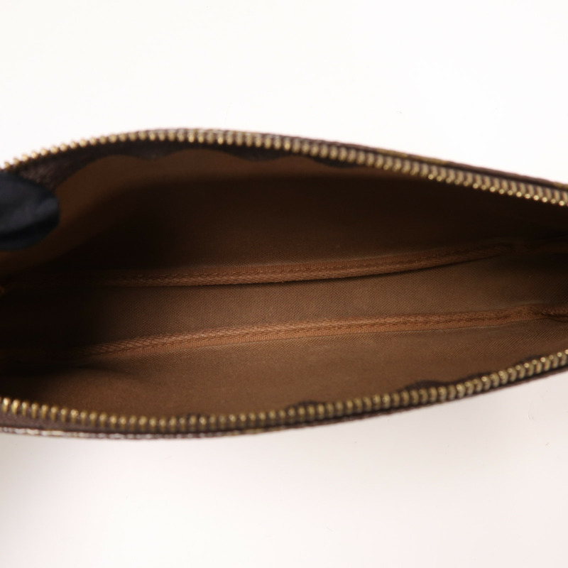 LOUIS VUITTON Monogram Pochette Accessoires金扣手挽袋棕色-4