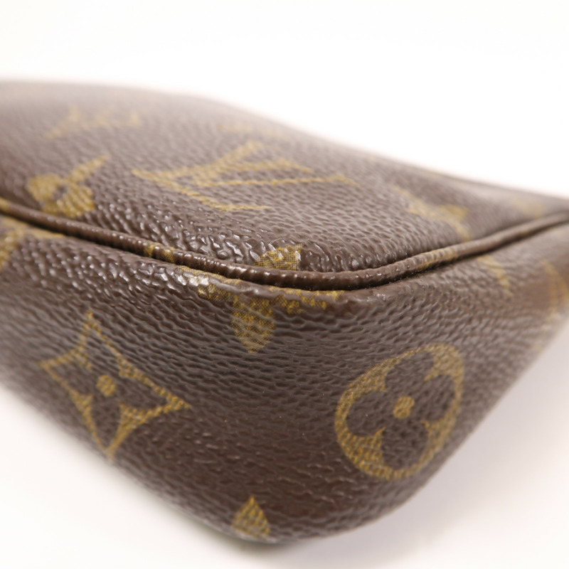 LOUIS VUITTON Monogram Pochette Accessoires金扣手挽袋棕色-11