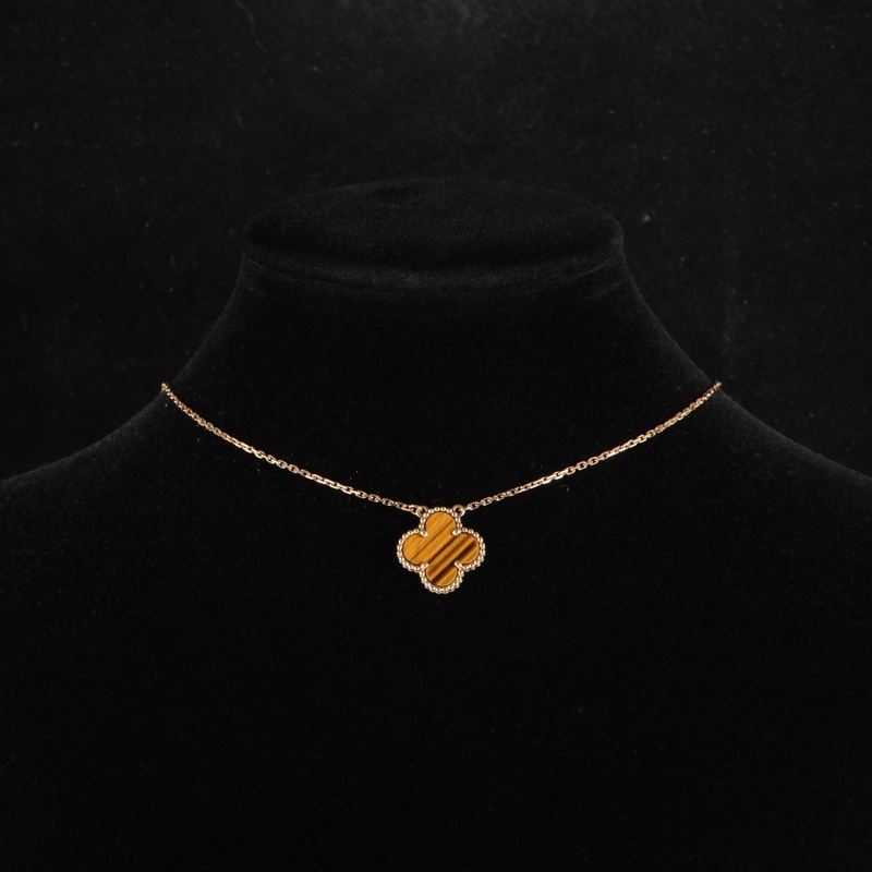 VAN CLEEF&ARPELS(梵克雅寶) Vintage Alhambra 中號單花項鏈 新扣 18K黃金/虎眼石 項鏈 黃金-0