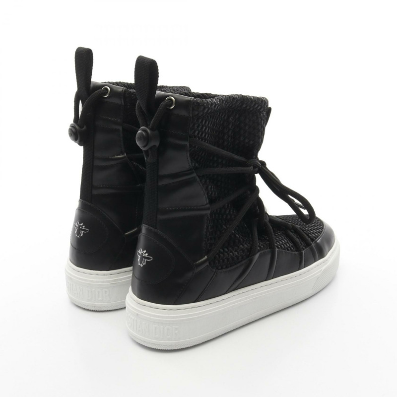 Christian Dior 黑色網眼平底皮靴,二手女款 #37-1