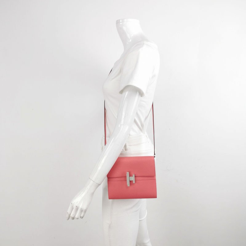 Hermes Cinhetic 18 不對稱 H型 封口 斜背包 ChevreMysore 羊皮 銀扣 8W新唇膏粉 D刻-1