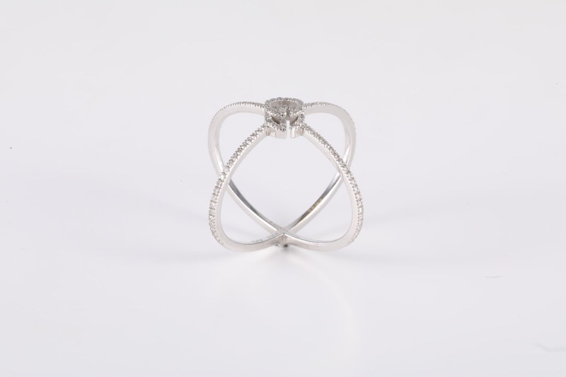 GUCCI(古馳) 18K白金 鑽石 白金 X滿鑽 交叉 戒指 18K-2