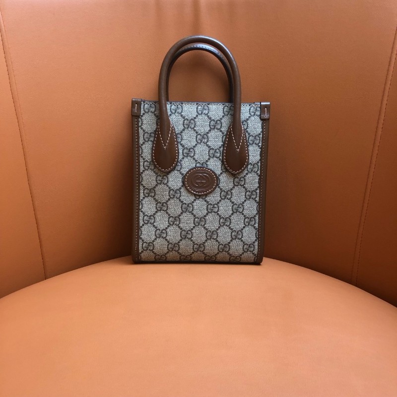 GUCCI古馳烏木色老花迷你tote托特包 038黑標-0