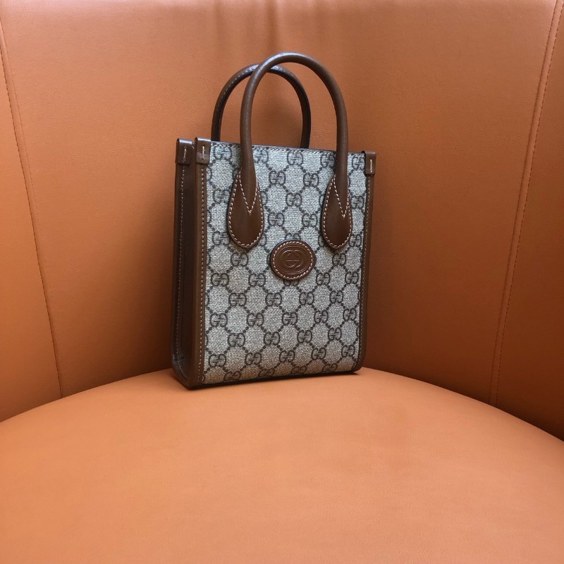 GUCCI古馳烏木色老花迷你tote托特包 038黑標-1