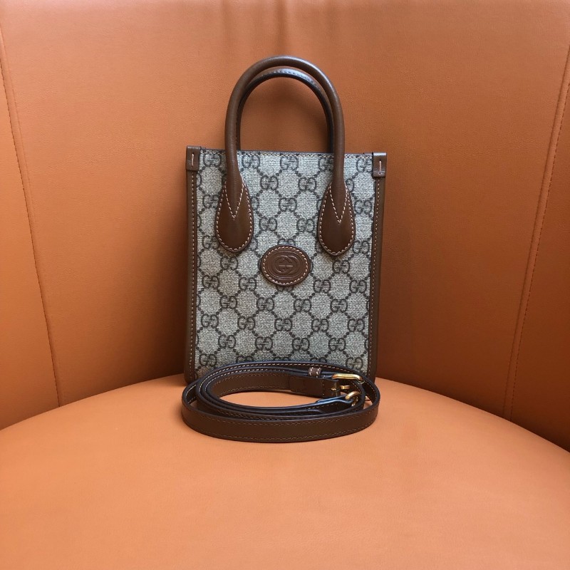 GUCCI古馳烏木色老花迷你tote托特包 038黑標-7