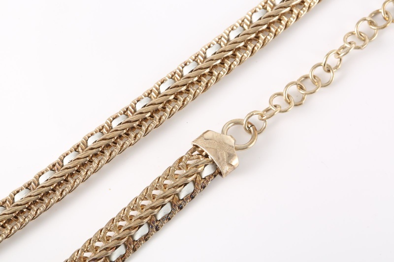 CHANEL(香奈兒)  合金 22S香奈兒 皮穿鏈條 頸鏈 雙Clogo水鑽-3