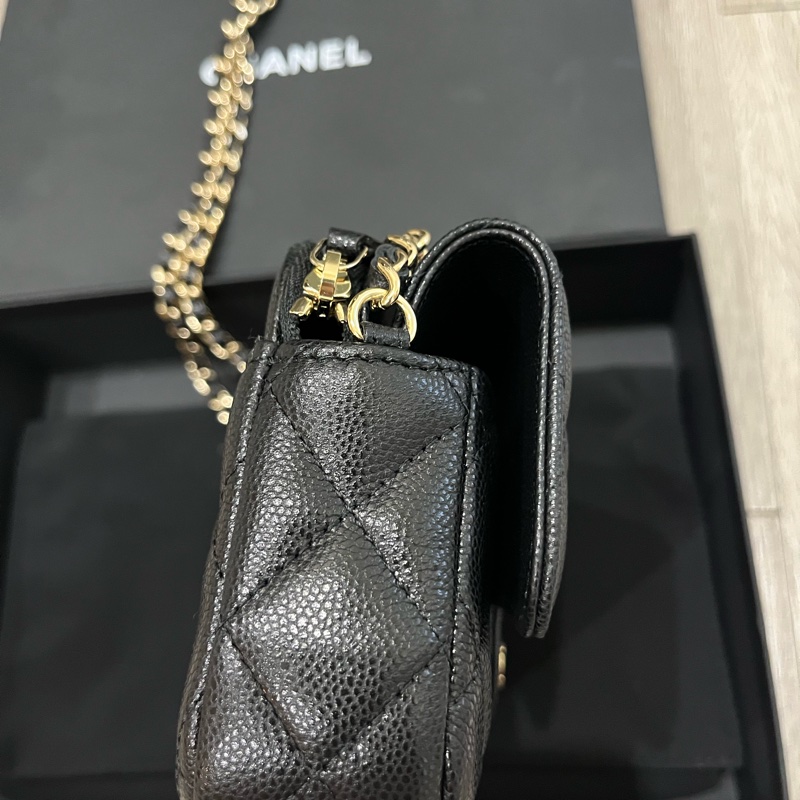 Chanel 香奈兒CF手機包二合一荔枝皮黑金-5
