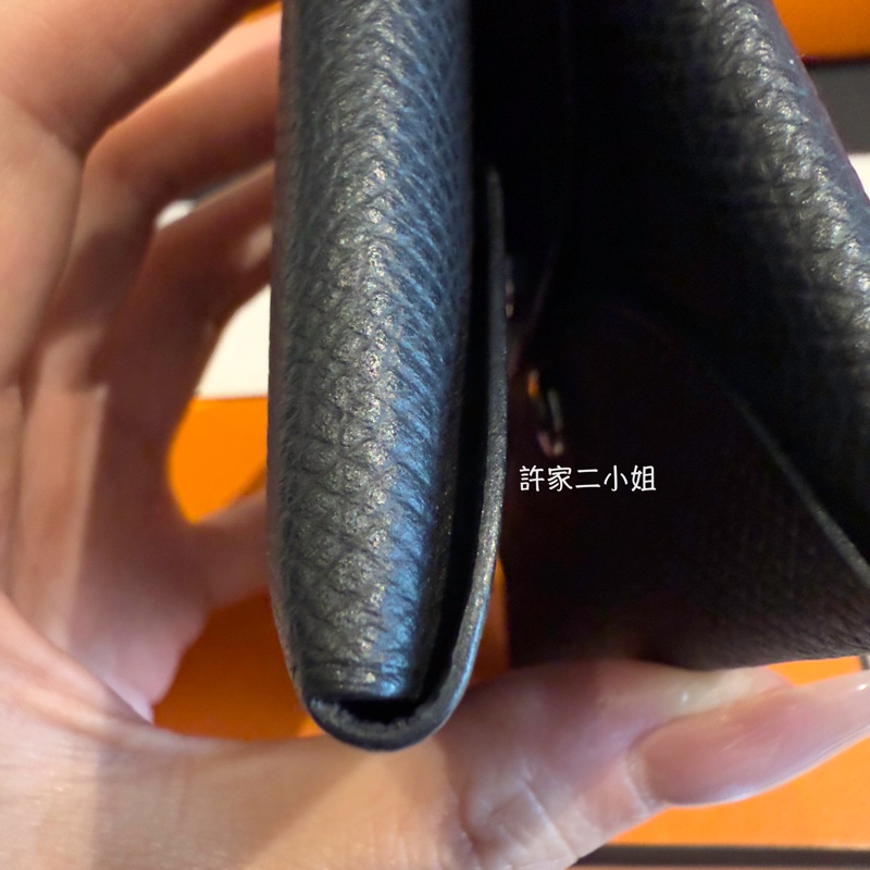 Hermes 二手閒置 98新閒置 Calvi Duo 黑色 雙層釦式零錢卡包-5