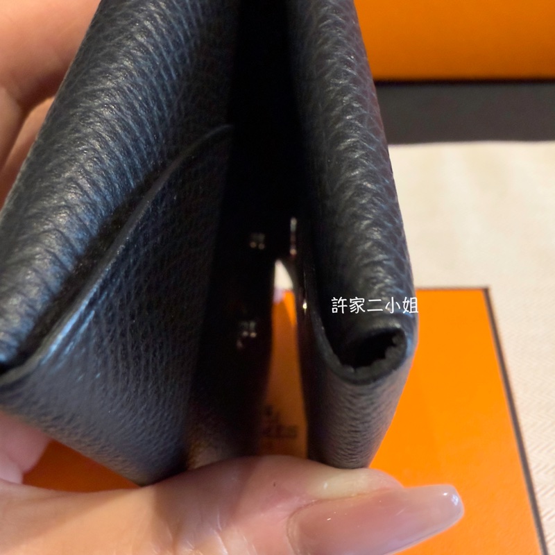 Hermes 二手閒置 98新閒置 Calvi Duo 黑色 雙層釦式零錢卡包-6