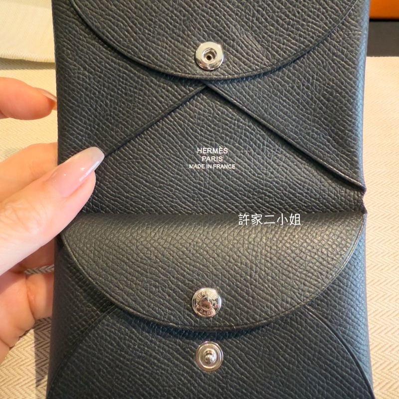 Hermes 二手閒置 98新閒置 Calvi Duo 黑色 雙層釦式零錢卡包-12