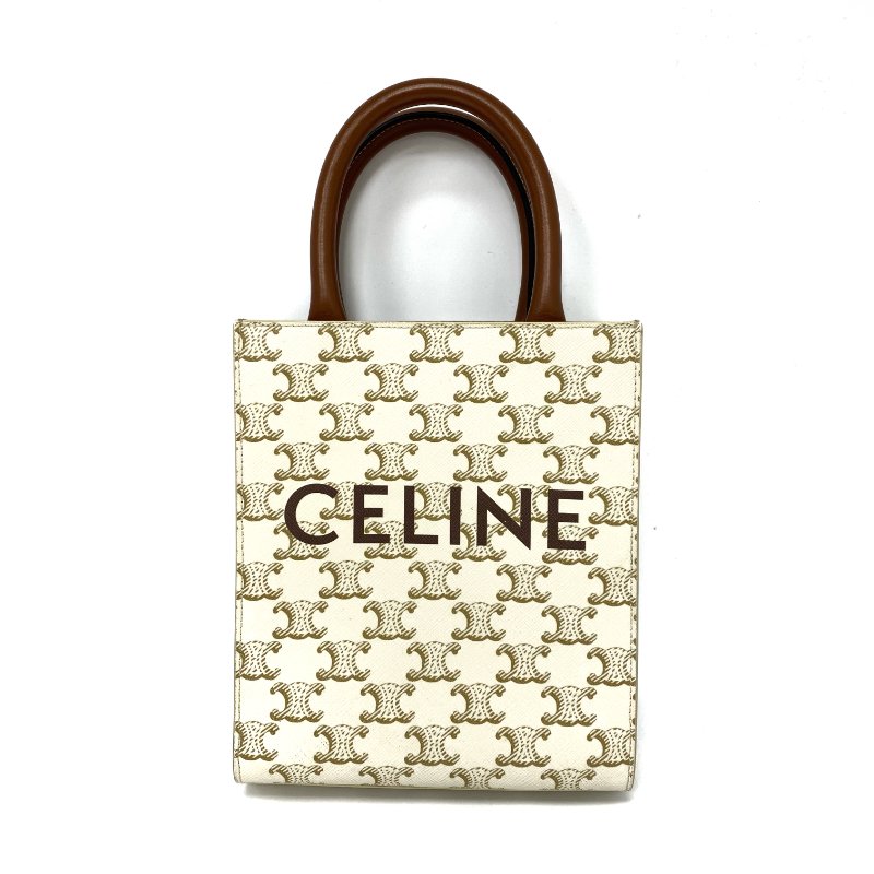 ☆Celine 思琳 Triomphe White, Brown Coated Canvas 2Way Bag 白色啡色塗層帆布兩用袋 -257015237-1