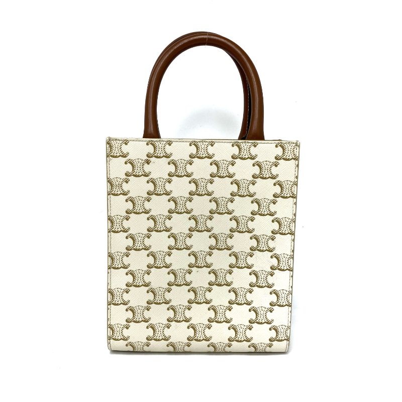 ☆Celine 思琳 Triomphe White, Brown Coated Canvas 2Way Bag 白色啡色塗層帆布兩用袋 -257015237-2