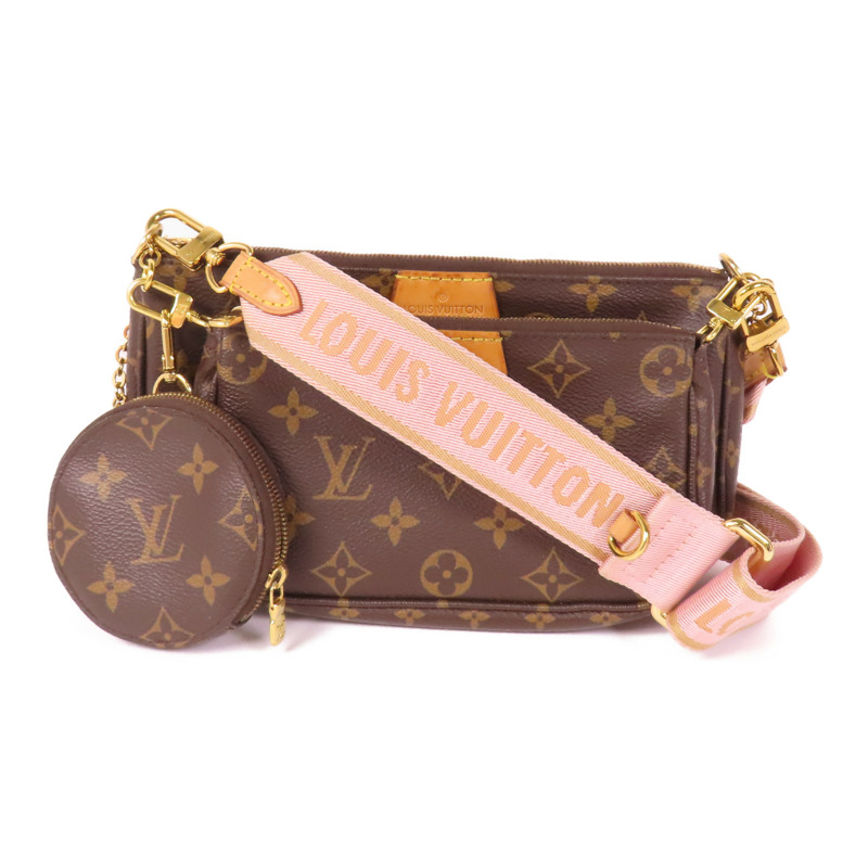 LOUIS VUITTON Monogram Multi Pochette Accessoires金扣手挽肩背兩用袋棕色-0