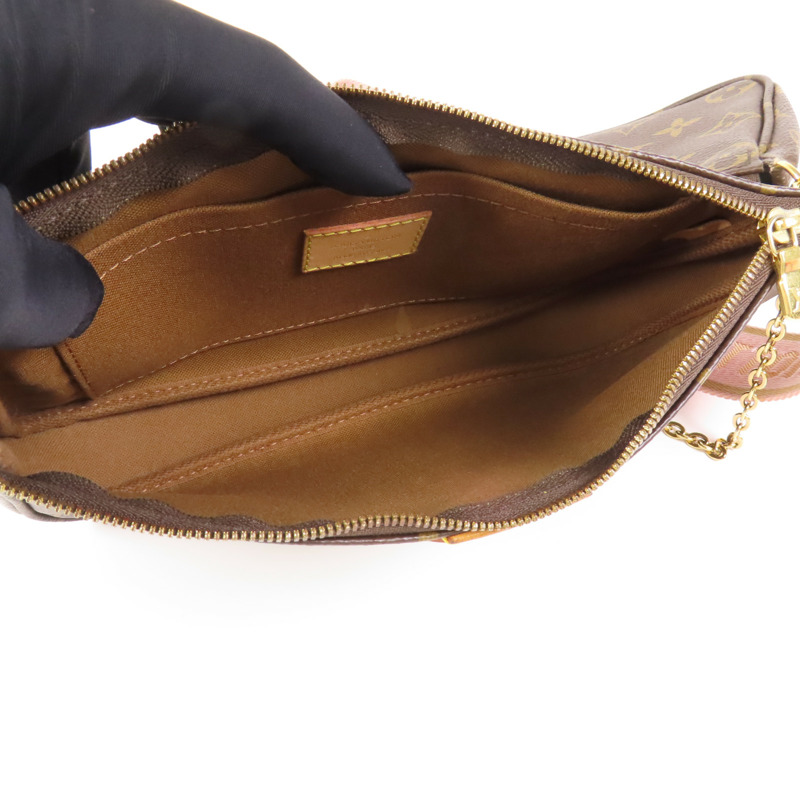 LOUIS VUITTON Monogram Multi Pochette Accessoires金扣手挽肩背兩用袋棕色-14