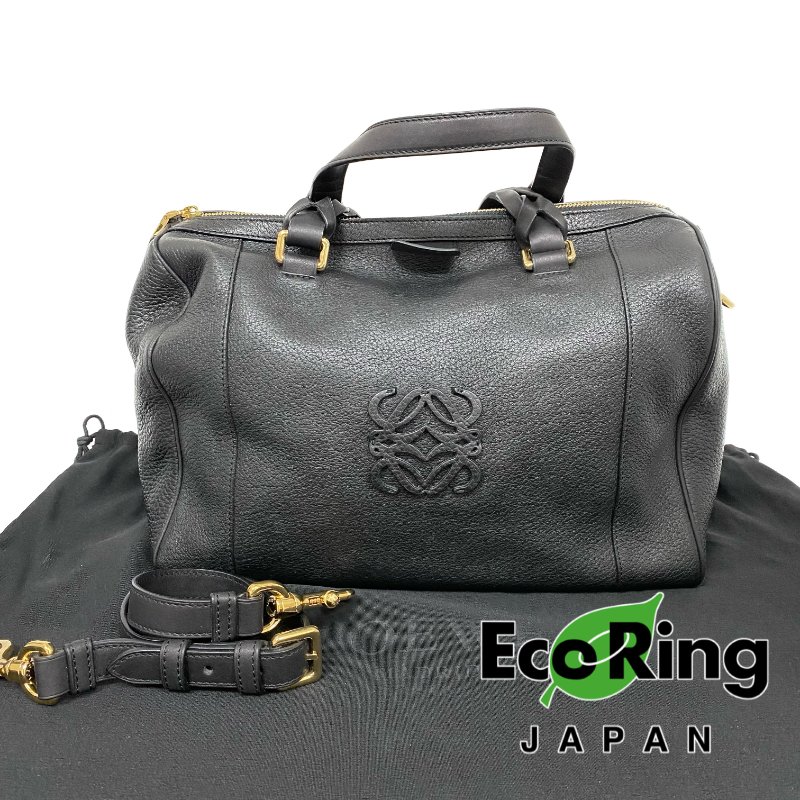 ☆ Loewe 羅意威 Black Calfskin Boston 2Way Bag 黑色小牛皮兩用袋 - 257015336-0
