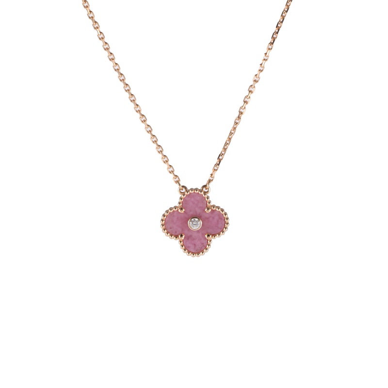 VAN CLEEF&ARPELS(梵克雅寶) Vintage Alhambra 中號單花項鏈 2021年聖誕 單鑽 18K玫瑰金/鑽石/薔薇粉輝石 項鏈 玫瑰金 鑽石/18K/薔薇粉輝石-6