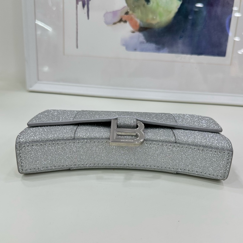 Balenciaga巴黎世家 hourglass 沙漏WOC做舊銀扣閃粉鏈條包-3