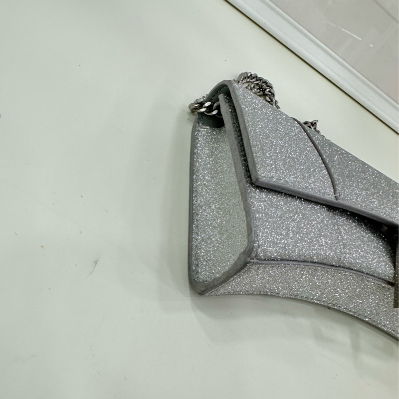 Balenciaga巴黎世家 hourglass 沙漏WOC做舊銀扣閃粉鏈條包-4