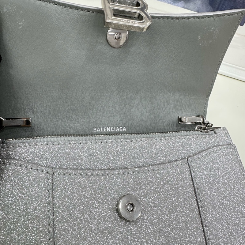 Balenciaga巴黎世家 hourglass 沙漏WOC做舊銀扣閃粉鏈條包-7