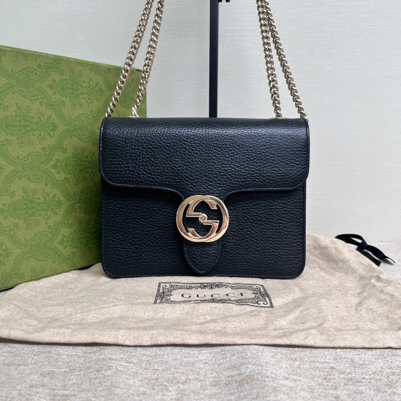 Gucci/古馳 黑色全皮風琴 小號 031標 肩背包斜背包-0