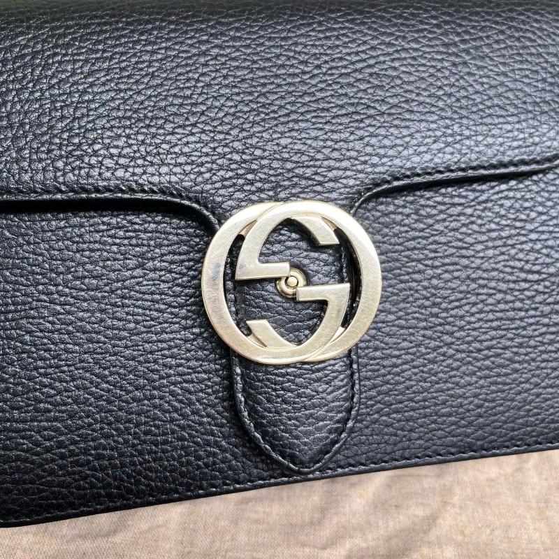 Gucci/古馳 黑色全皮風琴 小號 031標 肩背包斜背包-5