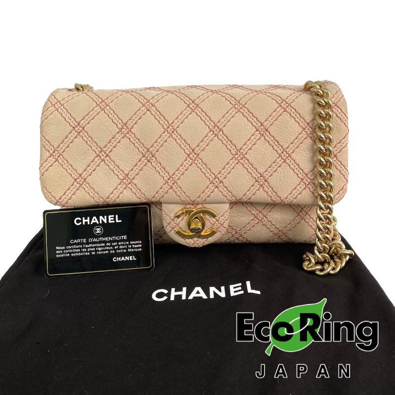 △ Chanel 香奈兒 Pink Coated Leather Wild Stitch Gold Tone Metal Chain Shoulder Bag No.19 粉紅色塗層皮革金色金屬鏈條肩背袋 No.19 -257014848-0