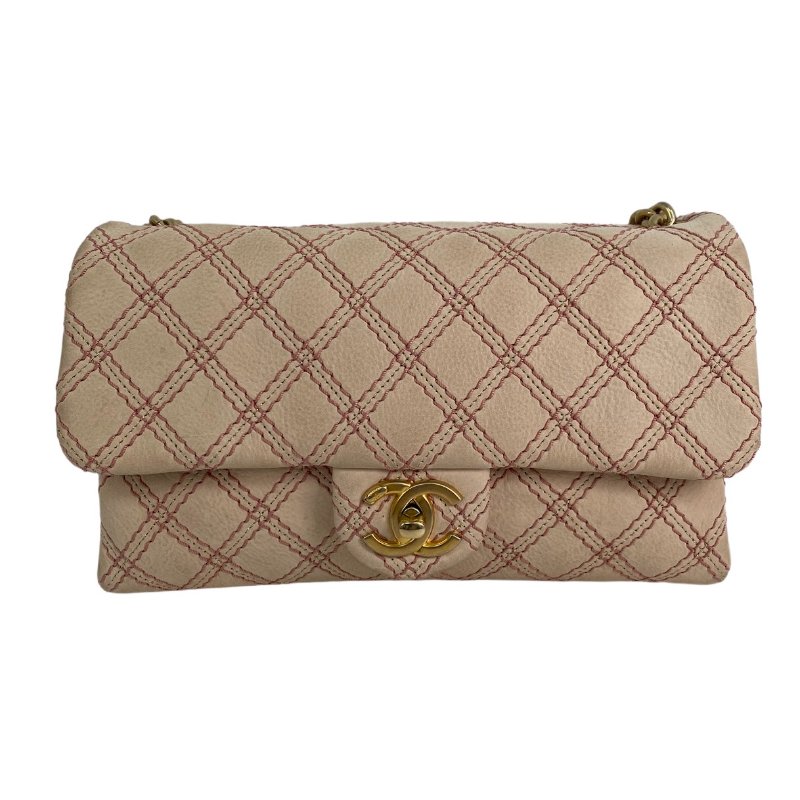 △ Chanel 香奈兒 Pink Coated Leather Wild Stitch Gold Tone Metal Chain Shoulder Bag No.19 粉紅色塗層皮革金色金屬鏈條肩背袋 No.19 -257014848-1