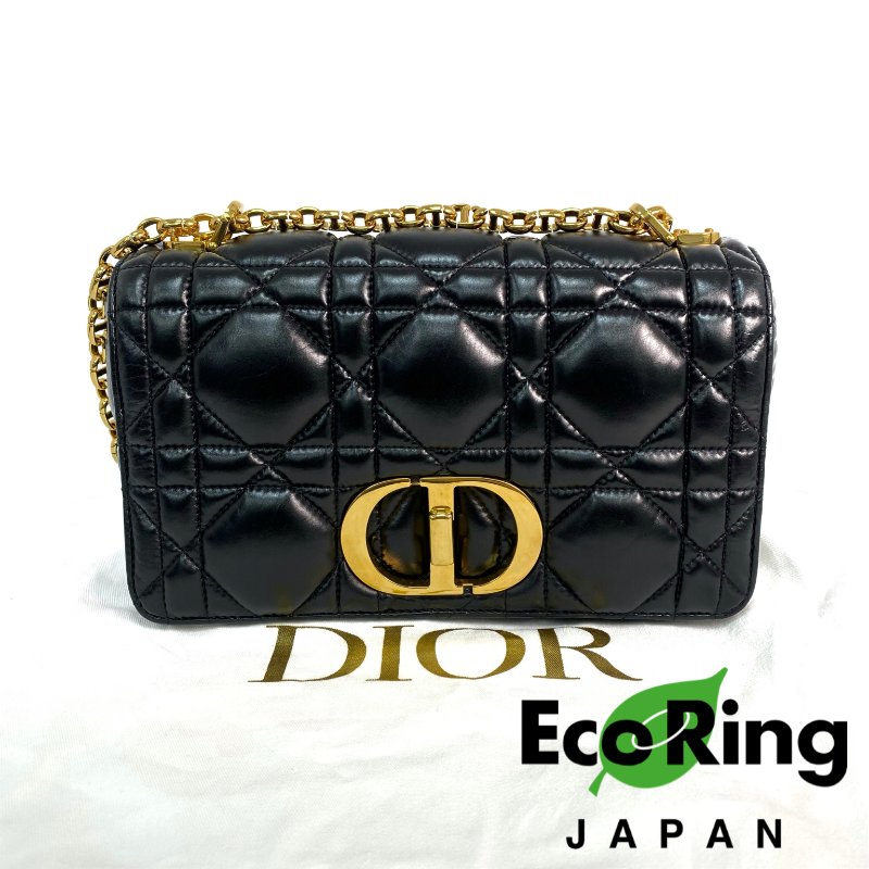 △ Christian Dior 迪奧 Black Supple Cannage Calfskin Medium Dior Caro Chain Shoulder Bag 黑色柔軟小牛皮菱格紋中號鎖鏈肩背袋 - 257015351-0